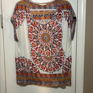 BOGO free - ONE WORLD Red and Blue Mosaic Short Sleeve Top